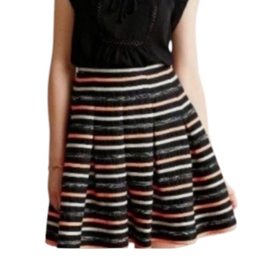 Anthropologie HD In Paris Black Orange Ribbon Striped Flounce Mini Skirt 4